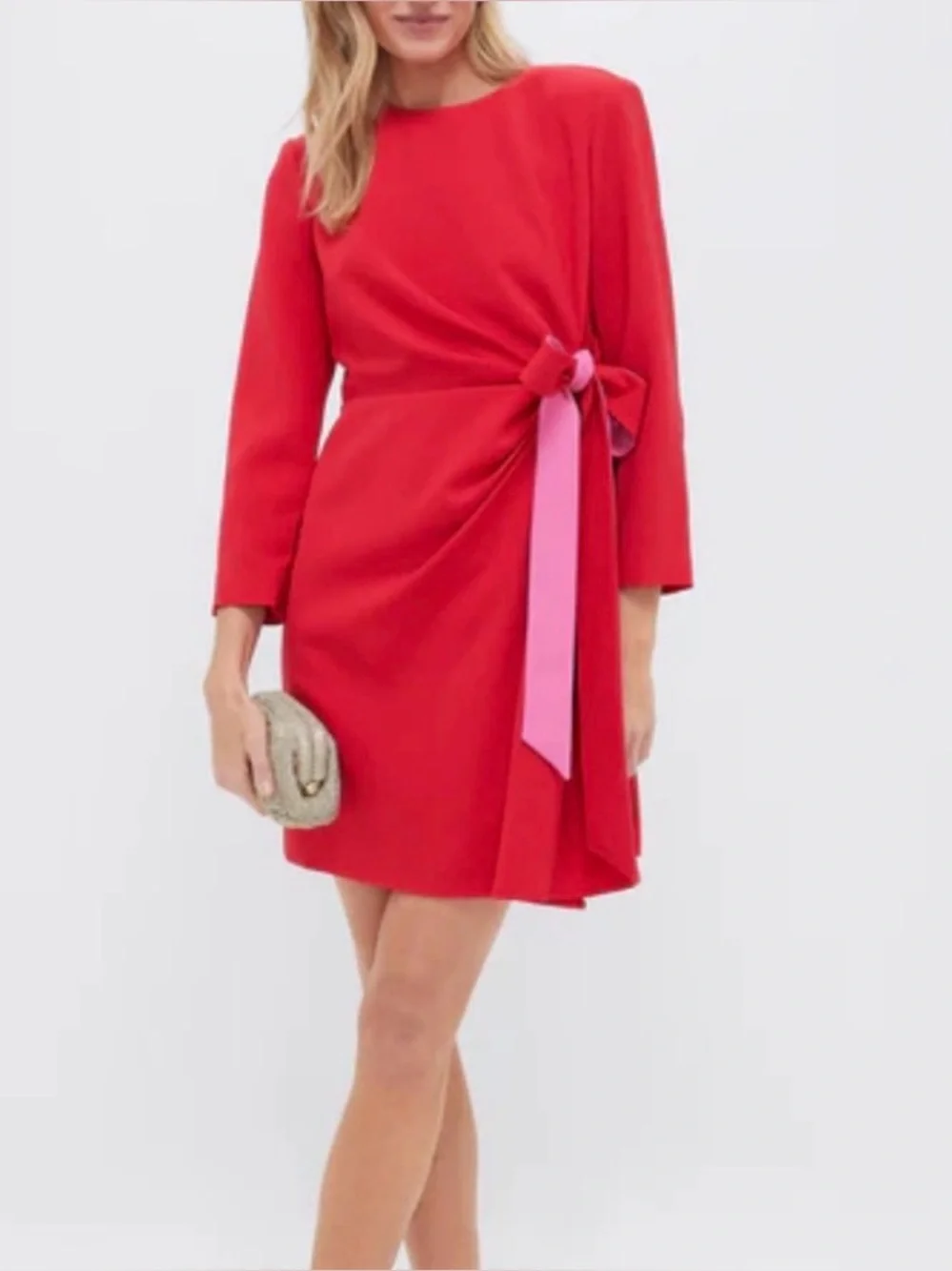 Tuckernuck Sienna Wrap Mini Dress Crepe Long Sleeve Poppy Red & Hot Pink XL NWT